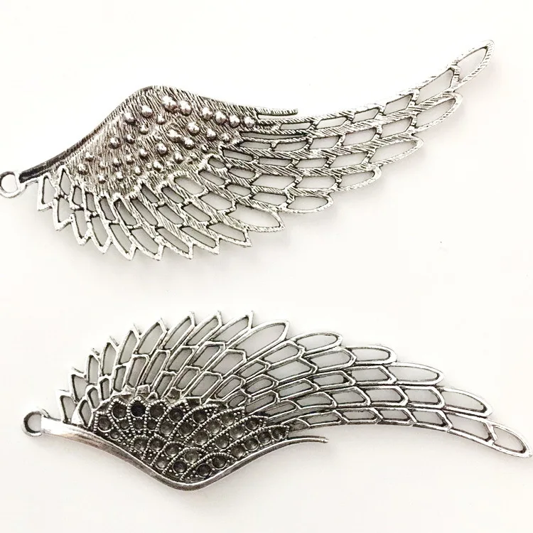 2pcs/Lot 108x38mm Hollow Wings Charms Antique Silver Color Pendants for DIY Jewelry Making Charm