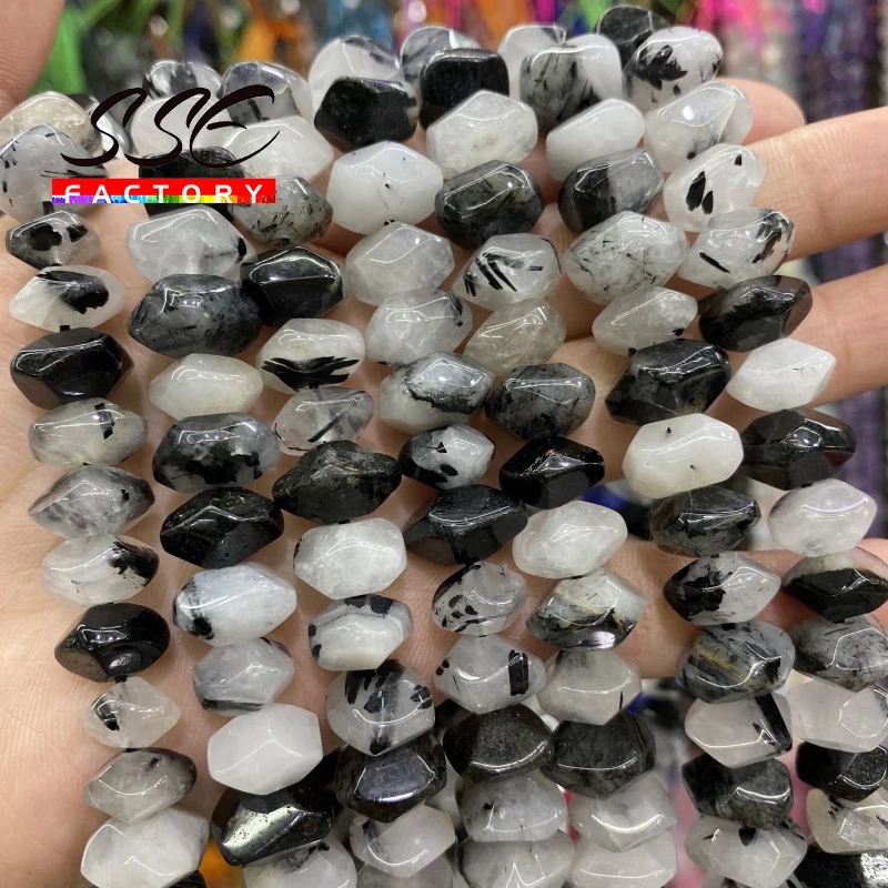 Natural Black Rutilated Beads Irregular Special Cut Genuine Loose Spacer Beads for Jewelry Making DIY Bracelets Women's Necklace