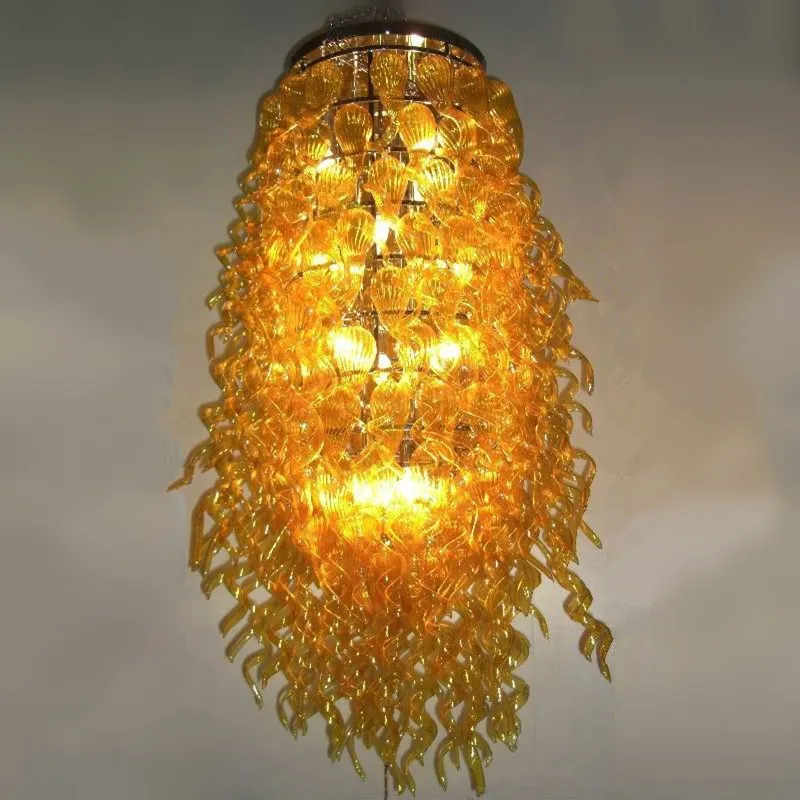 

Italy Designed Lamps Amber Color Hand Blown Glass Chandeliers Light Modern Crystal LED Custom Made Home Art Decoration 120 CM