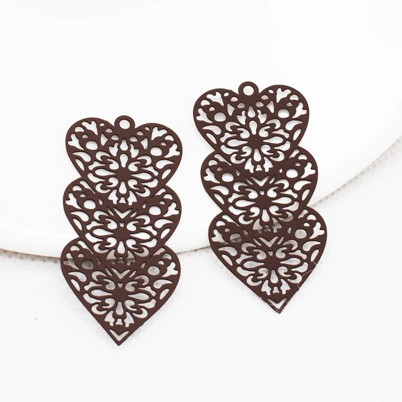 10pcs/Lot 20.5*45mm Colorful Heart Love Charms Alloy Thickness 0.3mm Hollow Out Filigree Stamping Pendant For Jewelry Making image 6