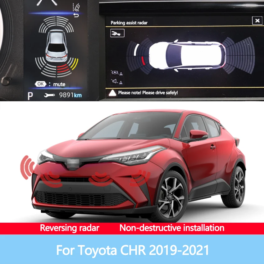 

Display Reversing Image Front Rear Radar Parking Detector Kit Sound Warning Indicator For Toyota CHR 2019-2021