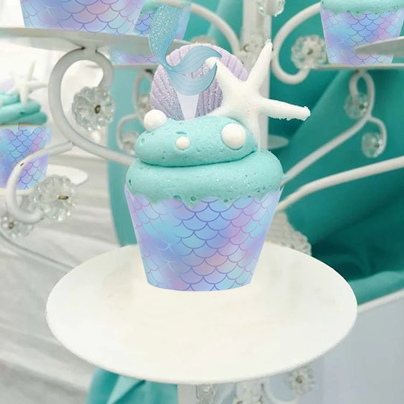 Sirenetta Happy Birthday Cake Topper Mermaid Party Cupcake Toppers ragazza Baby Shower bambini festa di compleanno decorazione di cerimonia nuziale