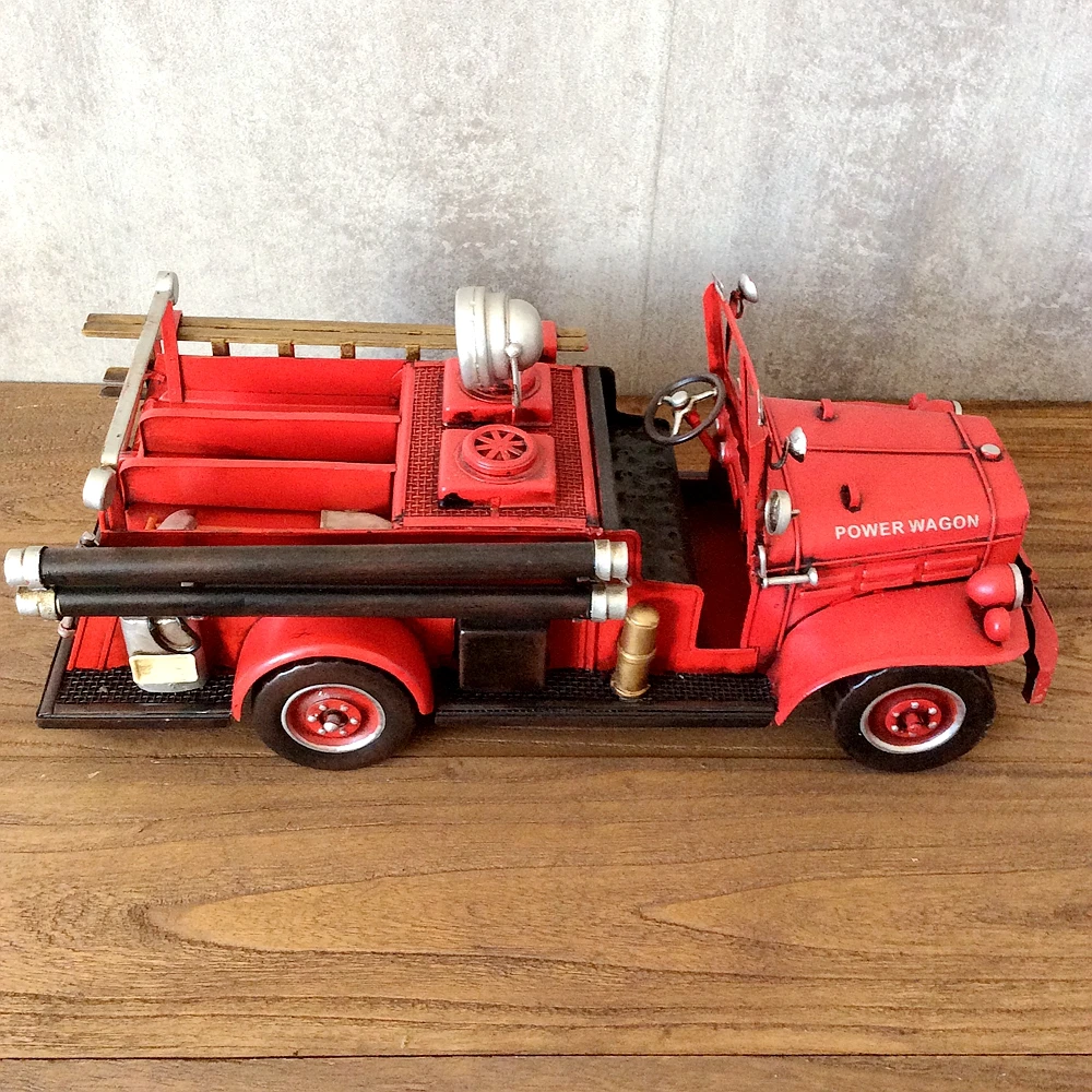 Model-Car-Fire Engine Vintage Ironwork Tin Retrocar Crafts Handmade Collection Handicraft Decor Modelcar Kids Gifts