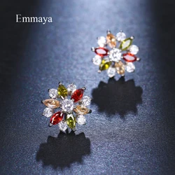 Emmaya Blooming Colorful Flower Modelling Delicate Earring With Cubic Zircon Exquisite Jewelry For Women Charming Dress-up Party