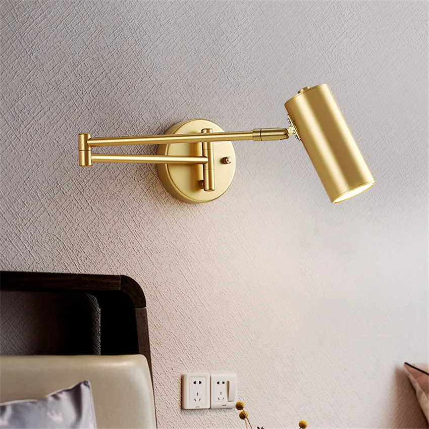 

E27 Modern Led Wall Lamp Golden Wall Light Fixtures Adjustable Angle Length Wall Sconce for Bedroom Bathroom Mirror Lamps