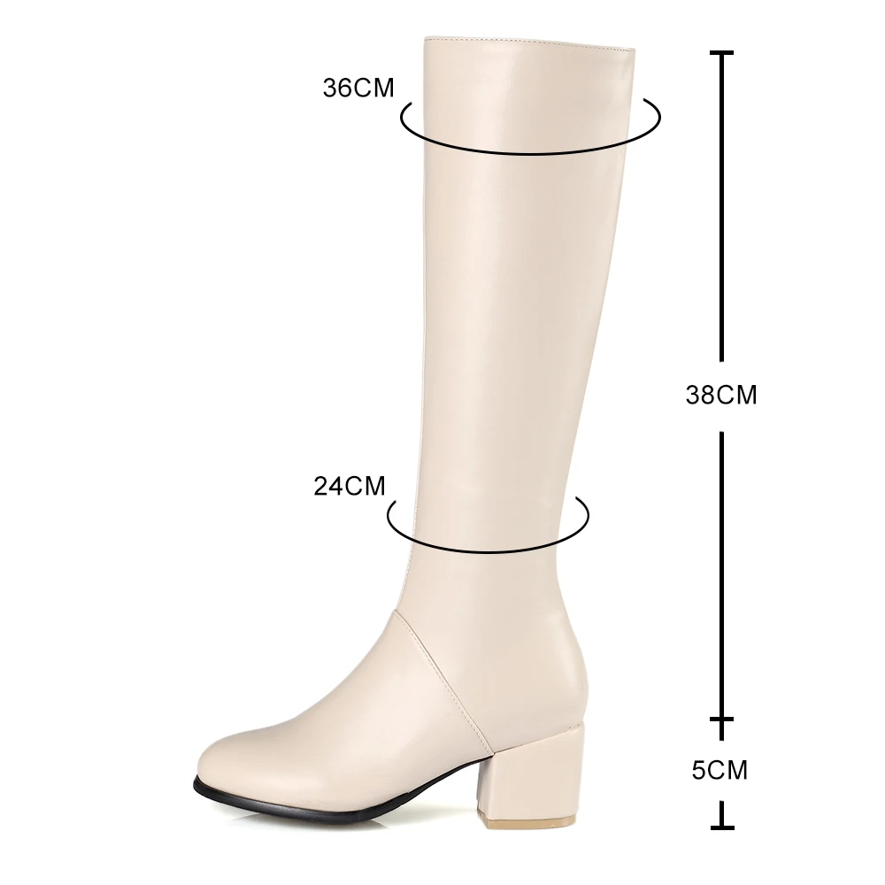 Women\'s Riding Boots Knee High Slim Boots PU Leather Winter Footwear Solid Color Women Elegant Side Zip Boots Female Plus size