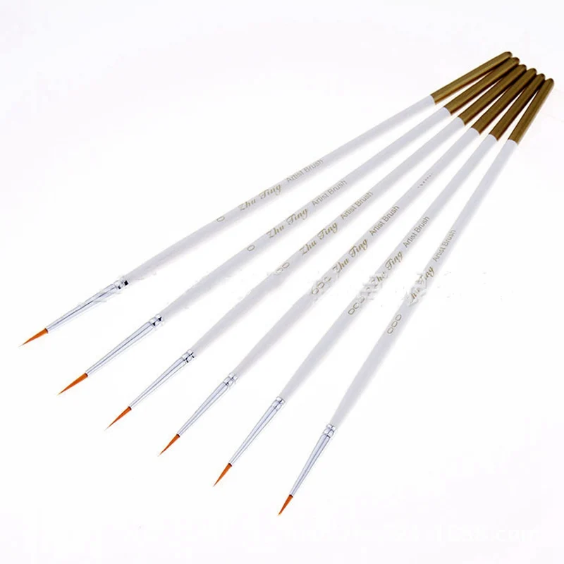 6Pcs Long/Short Hook Line Pen Paint Brush Round Nylon Hair Nail Art Line Drawing Pen For Painting Art Supplies