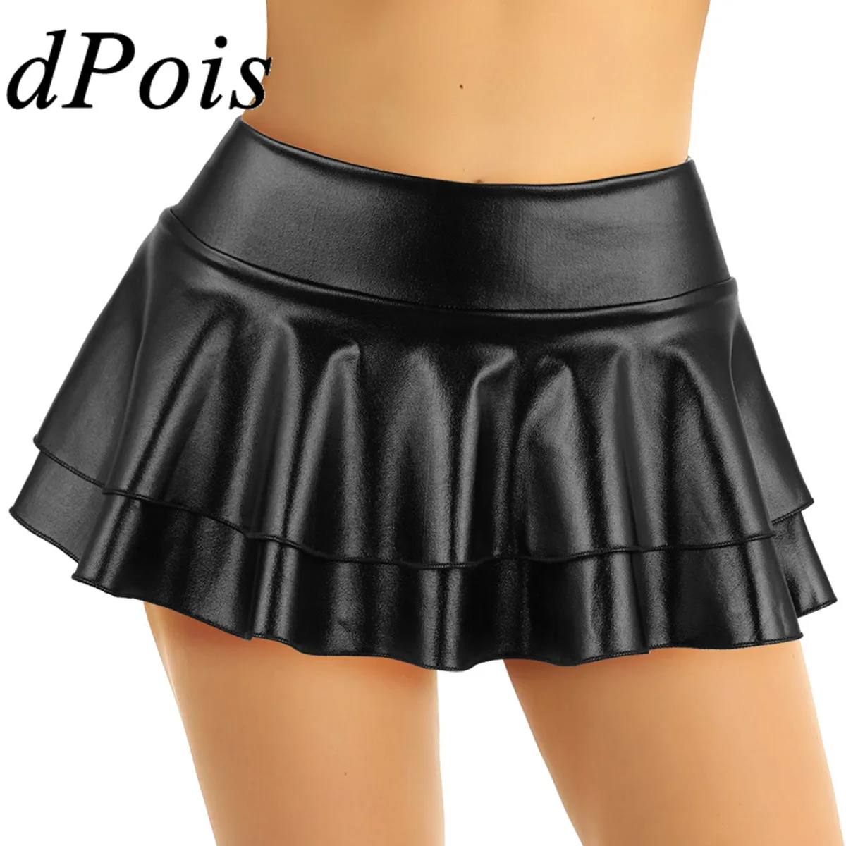 DPOIS-Mini saia plissada metálica brilhante feminina, saias elásticas de cintura baixa, traje de dança babados, Carnaval Rave, roupas Festival,