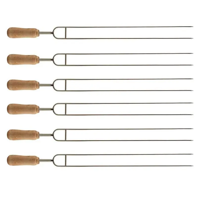 6pcs Stainless Steel U-Shaped Barbecue Brazing Fork Needle Grilling Skewers Double Prong BBQ Tools