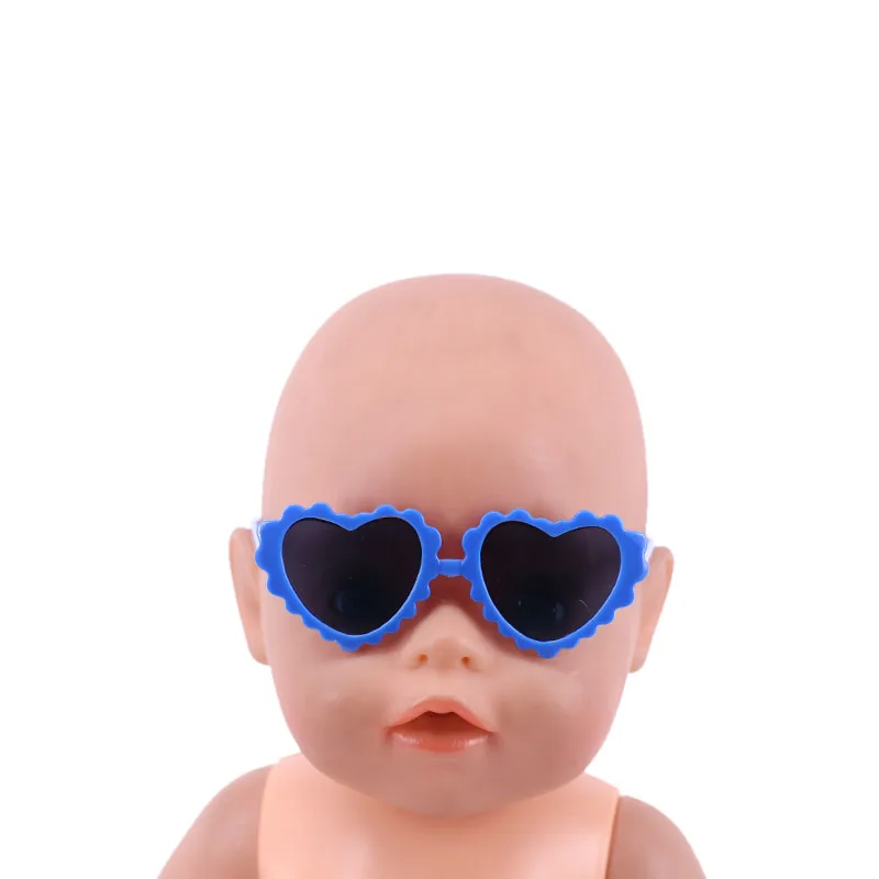 Gafas de sol de muñeca con Marco en forma de corazón y Marco de Sol para bebé recién nacido, muñeca americana de 18 pulgadas y 43 Cm, juguete para