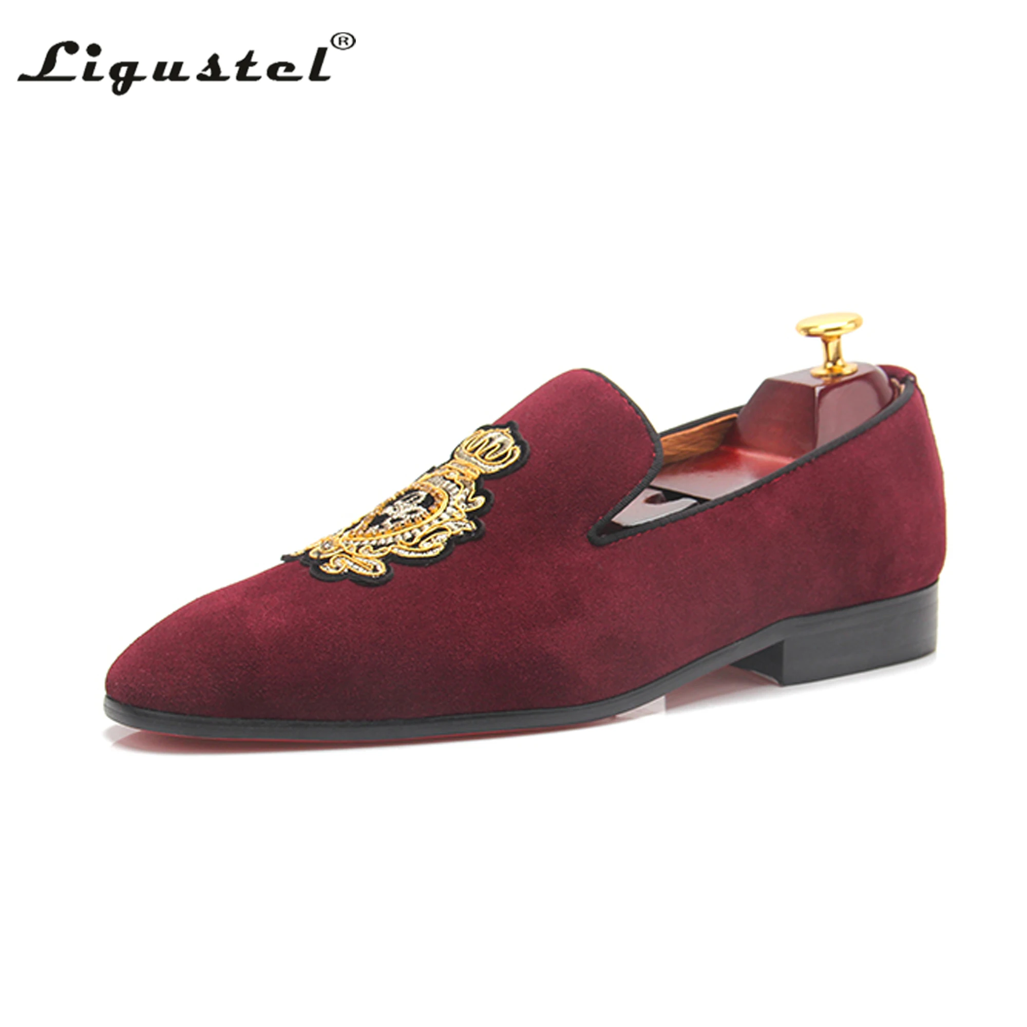 Ligustel Men Loafers Male Luxury Dress Wedding Party Red Bottom Shoes Men Original Designer Handmade G Brand Black Leather Shoes