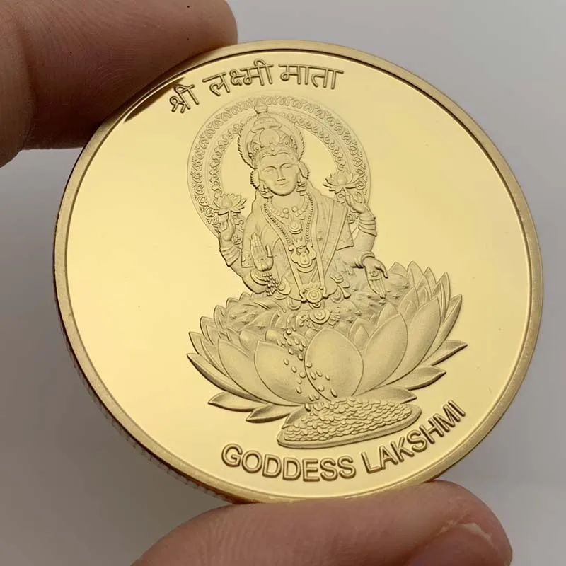 India Goddess Lakshmi Gold Plated Coin Tai Chi Feng Shui Buddha Commemorative Souvenir