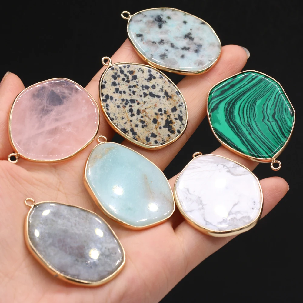 2024 New Natural Stone Pendant Irregular Malachite Rose Pink Quartz Amazonite Charms for Jewelry Making DIY Necklace Accessories