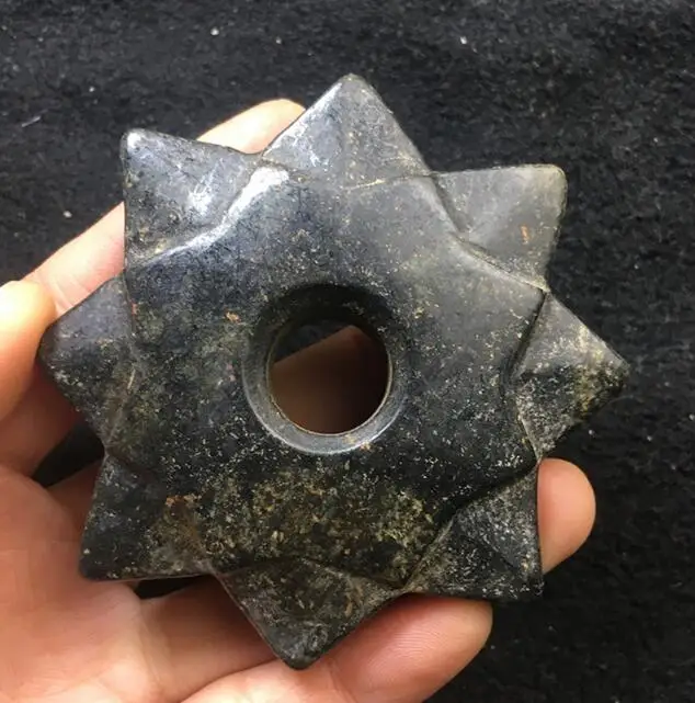 Hongshan culture antique jade black iron meteorite octagonal statue Handle piece folk art collection crafts