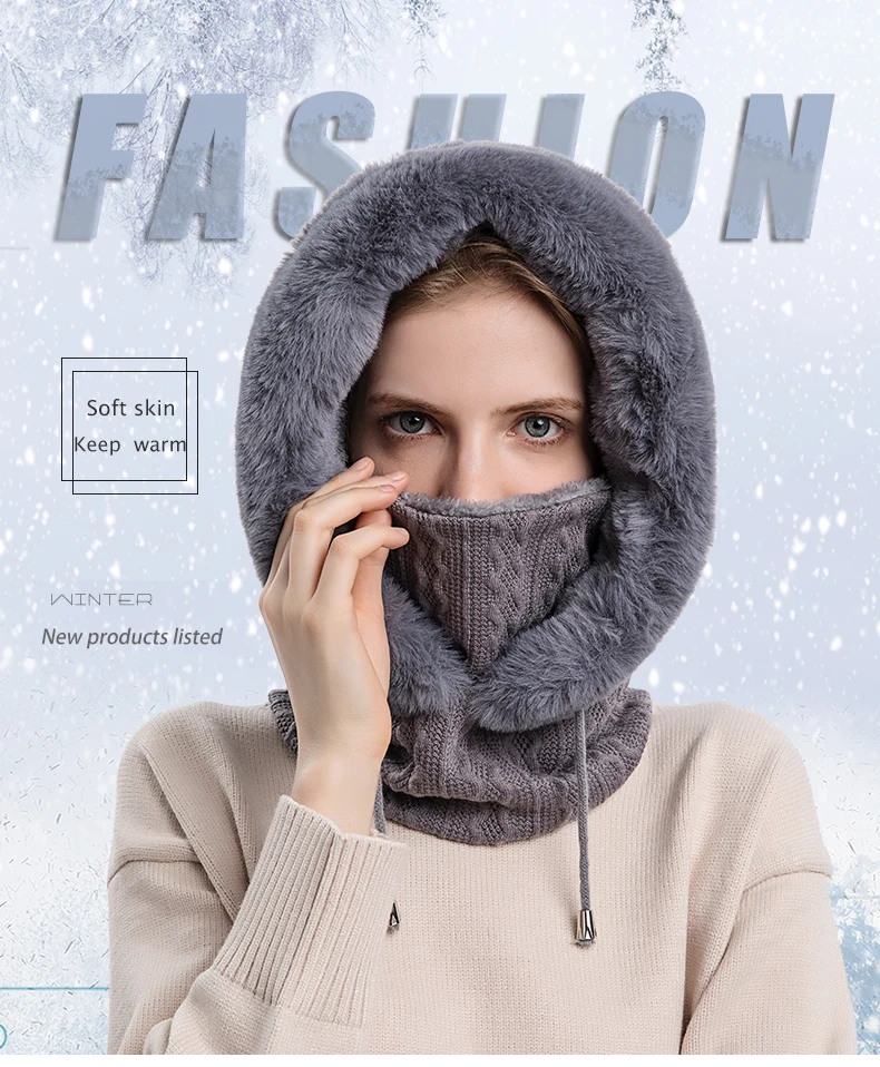 Femme Cagoule Tricoté Chaud Hiver Ensemble de Masques
