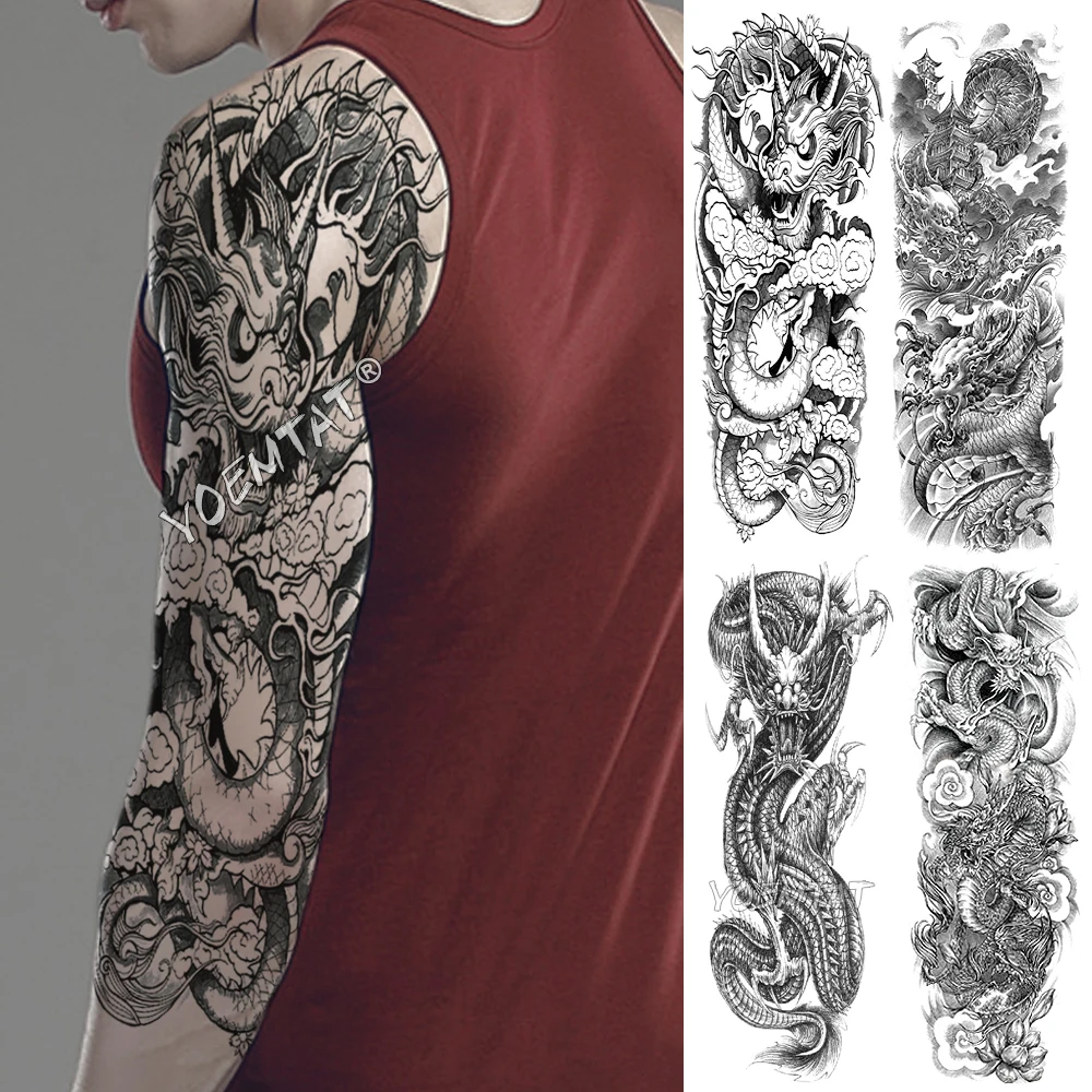 

Large Arm Sleeve Tattoo Dragon Waterproof Temporary Fake Tatoo Sticker Old School Men Women Full Totem Tatto