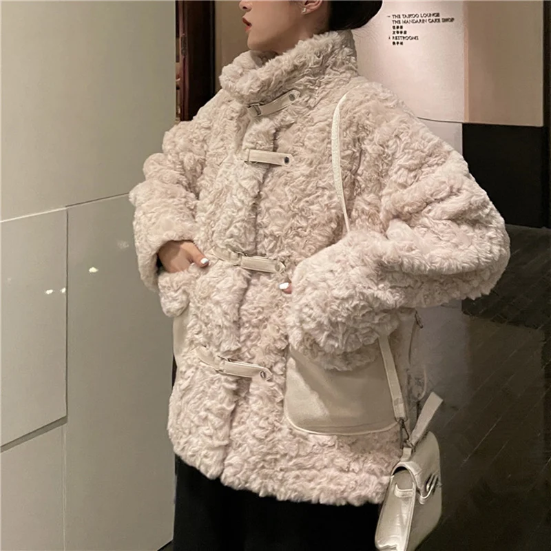 2024 Womens Casual Thick Warm Outwear Faux Lamb Fur Jacket Loose Winter Coat Woman Candy Colors Fur Jacket Coats