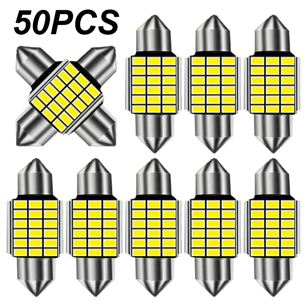 50pcs Festoon 31mm 36mm 39mm 41mm LED Bulbs C5W C10W Super Bright LED Canbus No Error Auto Interior Doom Lamp Car Reading Lights