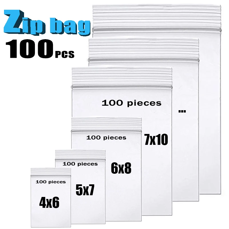 100pcs/pack Thick Clear Zip Lock Bags ziplock Food Package Storage Bag Small Jewelry Plastic Reclosable Poly Zip Bags Heavy-Duty