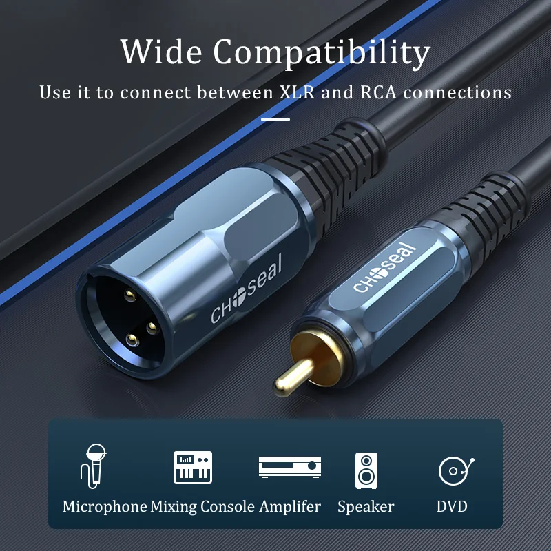 CHOSEAL-Cable Dual RCA a XLR 2 RCA macho a 2 XLR macho, Cable de Audio HiFi para amplificador, mezclador y micrófono