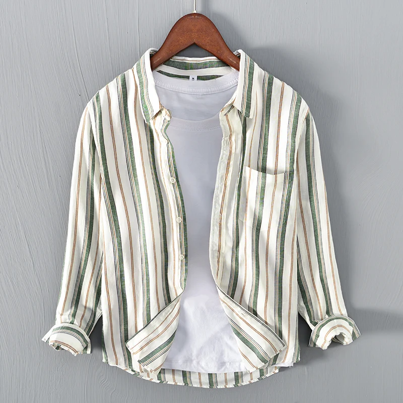New Suehaiwe's brand Italy style cotton and linen stripe shirt men casual fashion shirts for men top camisa chemise