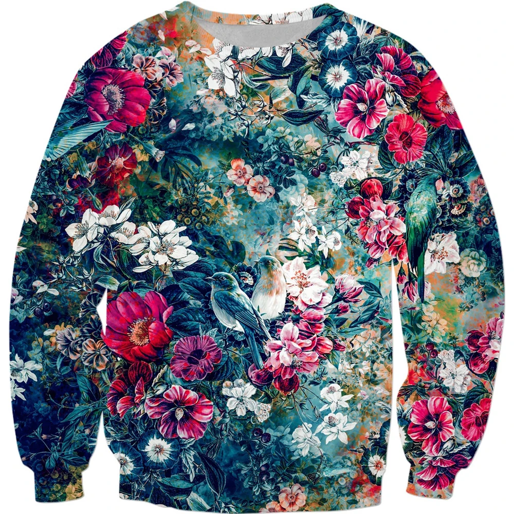 

Retro Style Fashion Sweatshirt Birds in Flowers 3D Printed Hoodie Unisex Harajuku floral Long sleeve street Casual Pullover