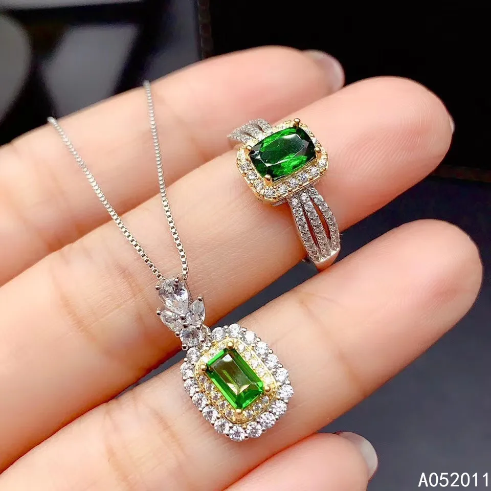 

KJJEAXCMY fine jewelry natural Diopside 925 sterling silver girl suit Gift Birthday Party Wedding Engagement New Year