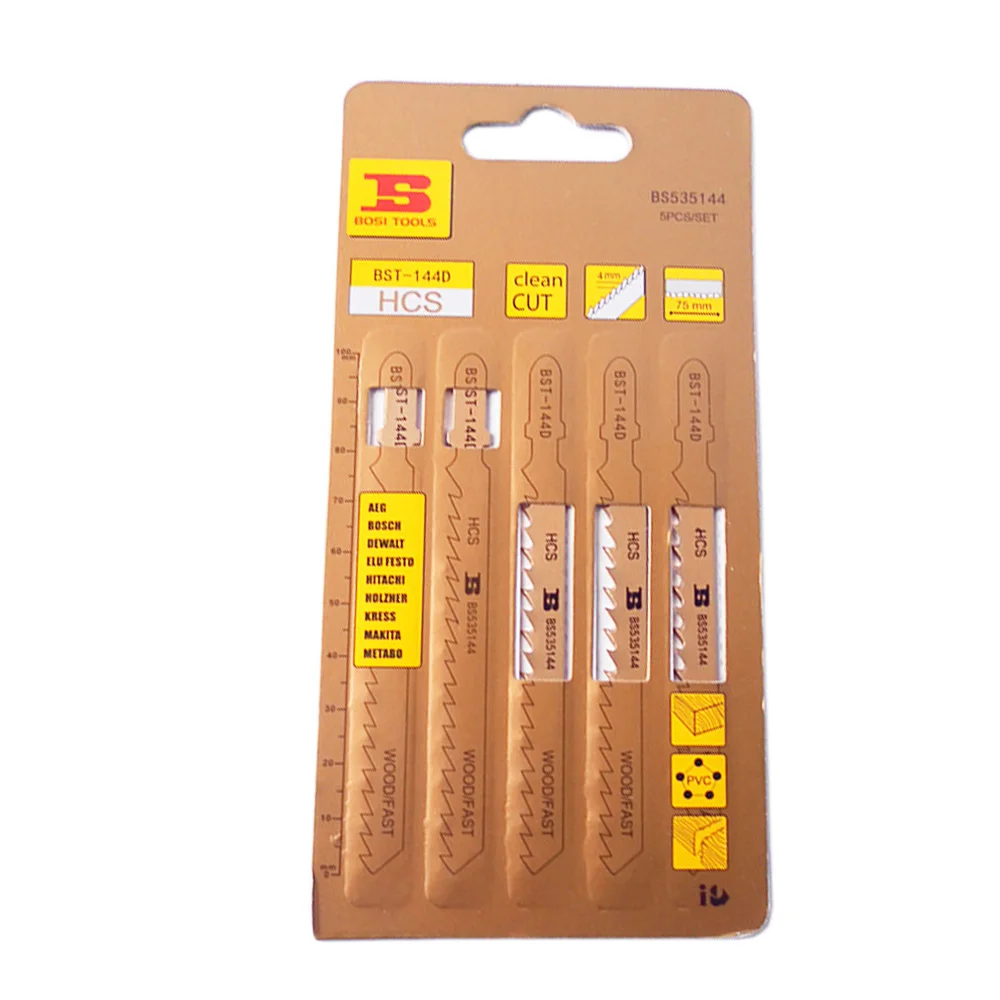 BOSI 5PC HCS Steel 7TPI Clean Cut Wood Fast T-Shank Jiasaw Blades BS535144