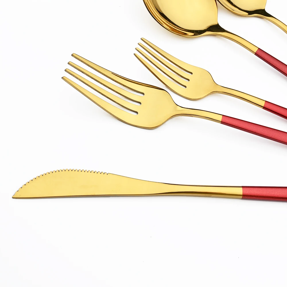 Mirror Red Gold Stainless Steel Cutlery Set Flatware Set Knife Coffee Teaspoons Forks Dinnerware Silverware Kitchen Tableware