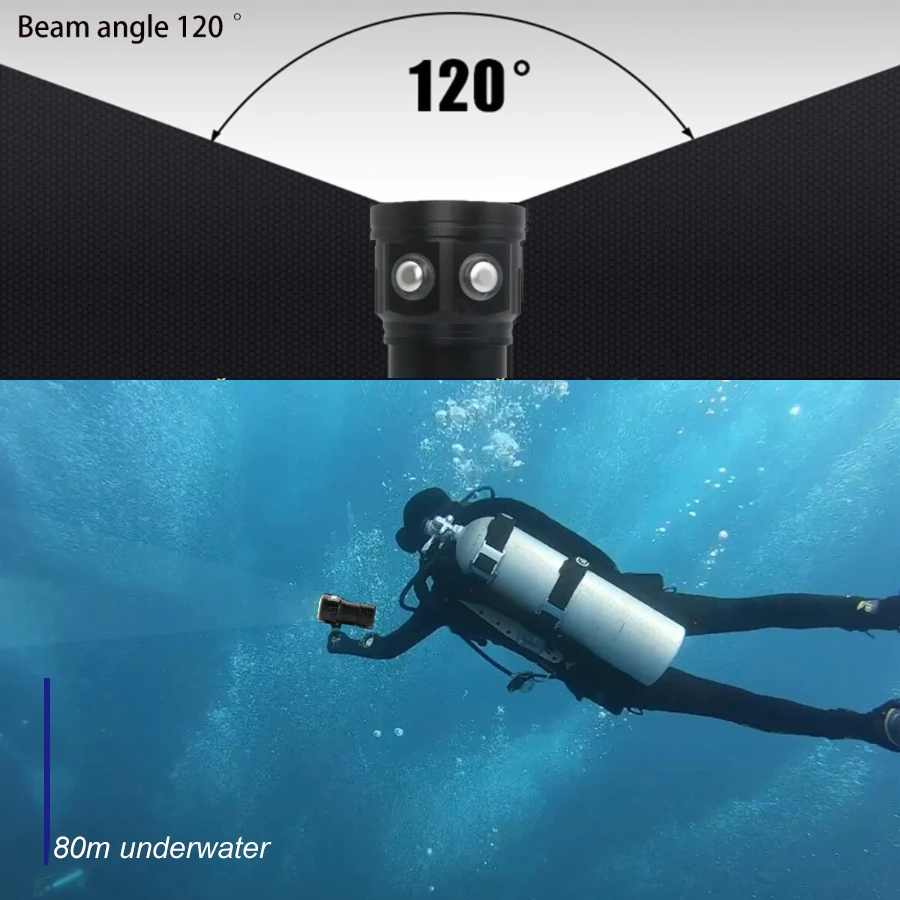 Imagem -04 - Luz de Mergulho Levou 20000lumens 15 l2 Led Lanterna Subaquática 100m à Prova d Água Tático Tocha para Câmera de Vídeo Luz de Preenchimento