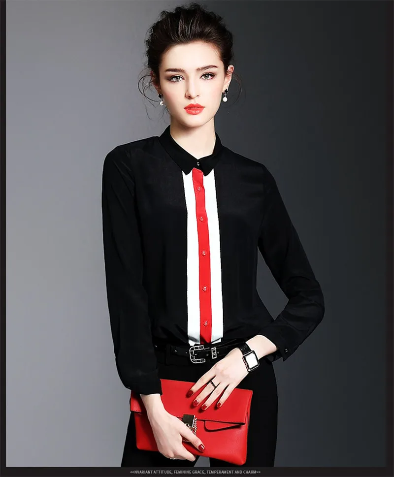 

2020 Fashion Spring Elegant Women's Shirt Femme Patchwork Long Sleeve OL Casual Shirts Slim Red Ladies Tops Blusa WXF641