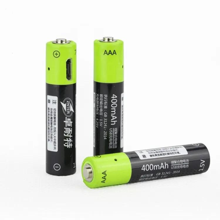 

4pcs ZNTER 1.5V AAA 400mah li-polymer li-ion lithium rechargeable battery USB battery with USB charging line Drop shipping