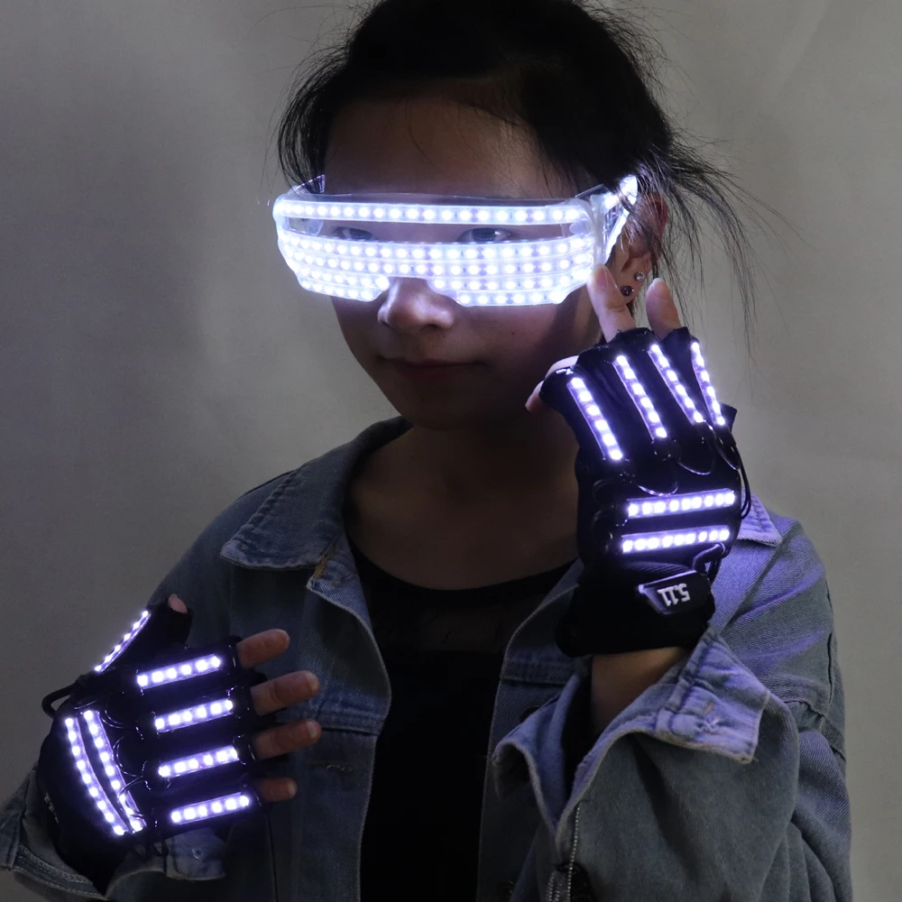 New Design LED Light Emitting Costumes LED Luminous Glasses Gloves Stage Props LED luminous Costumes