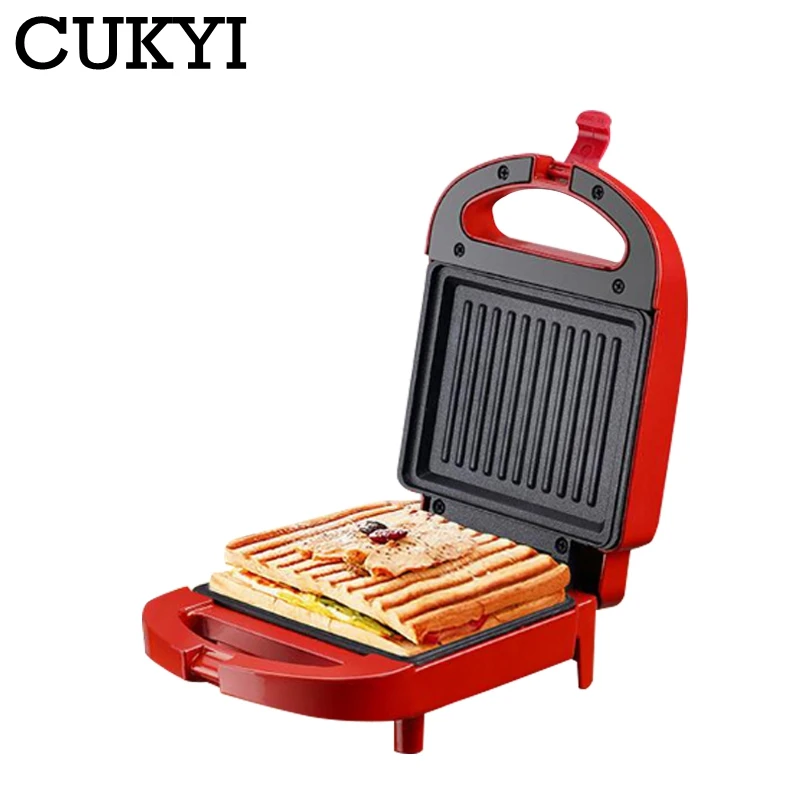 CUKYI 650W Household Double-sided Heating Sandwich Maker Electric Breakfast Machine Waffle Maker Egg Cake Oven Mini Toaster 220V