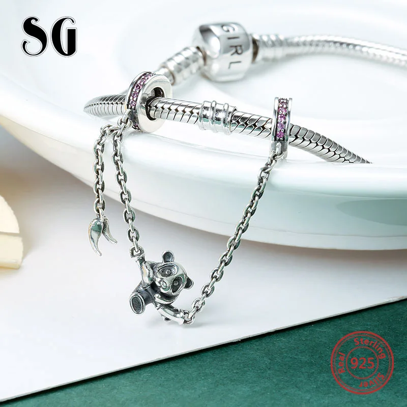 New Arrival Safety Chain 925 Sterling Silver Cute Panda Beads Fit Original Europe Charm Bracelets Fashion Jewelry Making Gifts