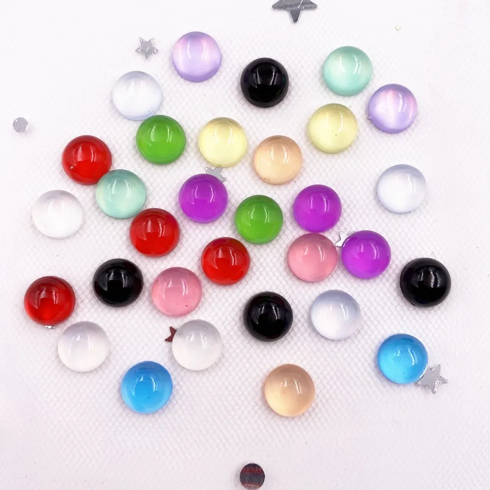 New 40pcs 8mm Round Colorful Beautiful Resin Cat\'s Eye Gems Flatback Rhinestone Appliques DIY Wedding Scrapbook Craft SG88