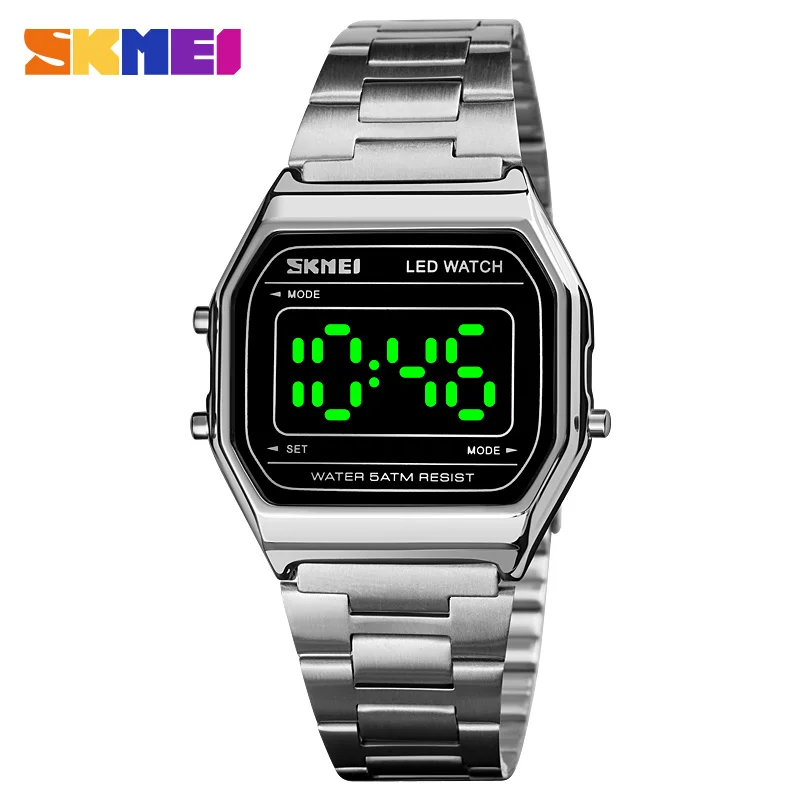 Sport Watch Men 5Bar Waterproof Watches For Women Stainless Steel Strap LED Digital Watch Man Clock reloj hombre SKMEI 2020