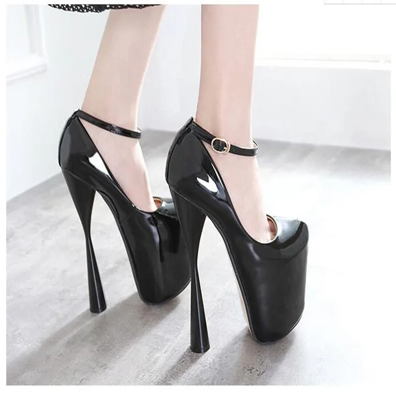 high heels platform women's shoes 20 cm thick high heels zapatos mujer sexy Crossdresser patent leather buckle SM Stiletto