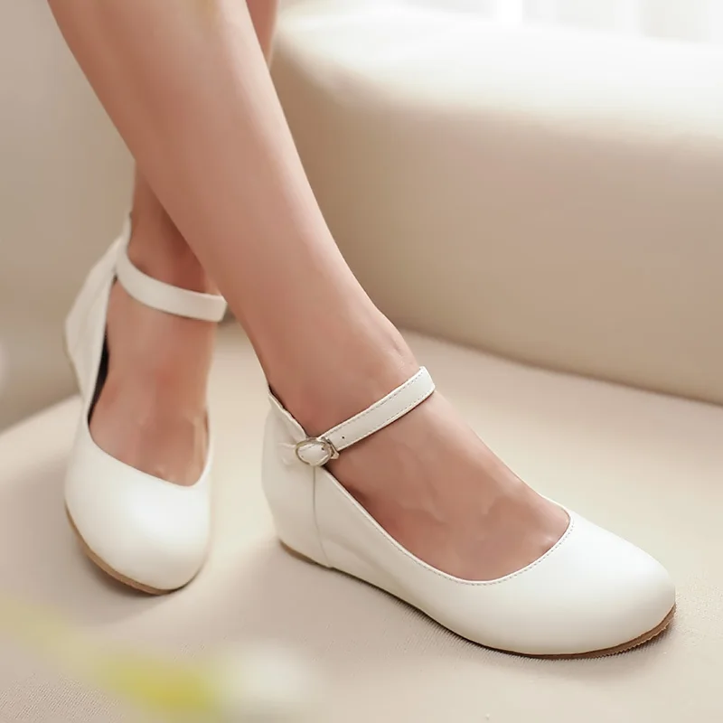 2023 Spring Flats Women Shoes Green Pink Flat Mary Janes Shoes Casual Buckle Round Toe School Shoe Girl White Plus Size 31 32 33