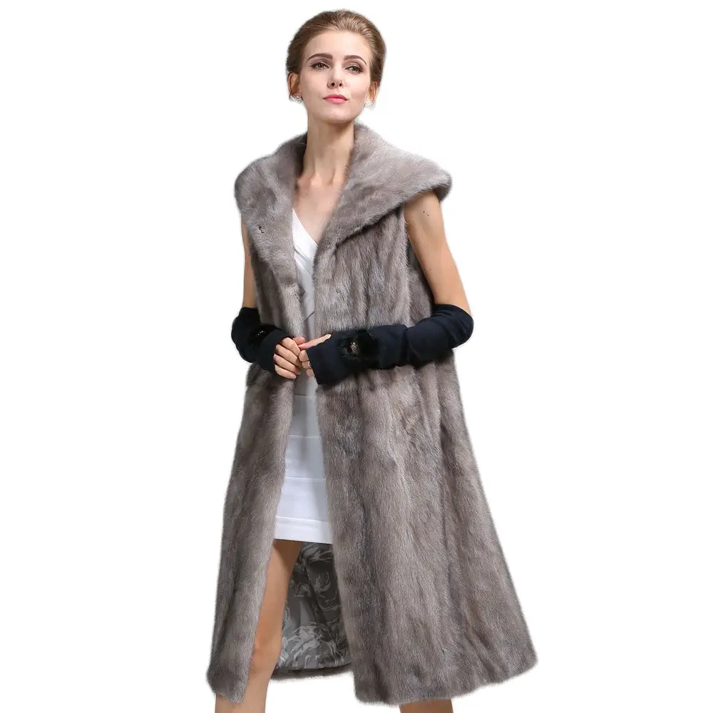 MEIFNG Brown Mink Coat Sleeveless X-Long Greatcoat Women Gorgeous Clothes Autumn Winter