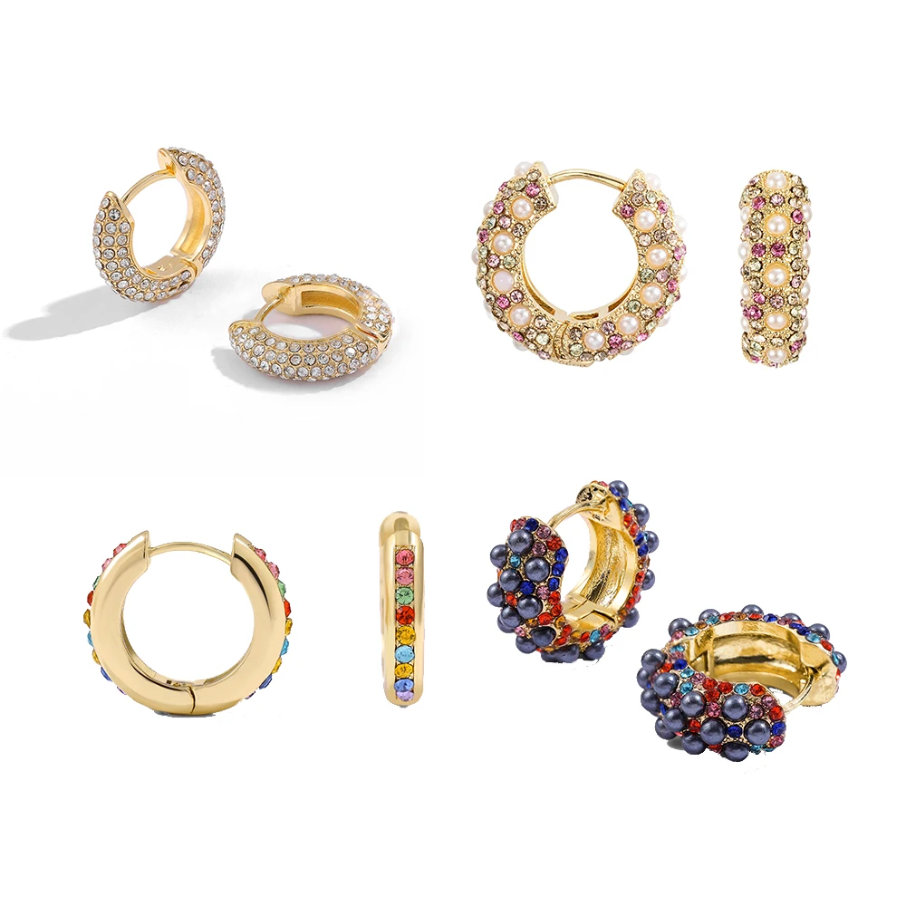 European Women Fashion Huggie Hoops Earrings Trendy Multicolor CZ Pearl Cartilage Earrings Female Ear Piercing Cuff Jewelry