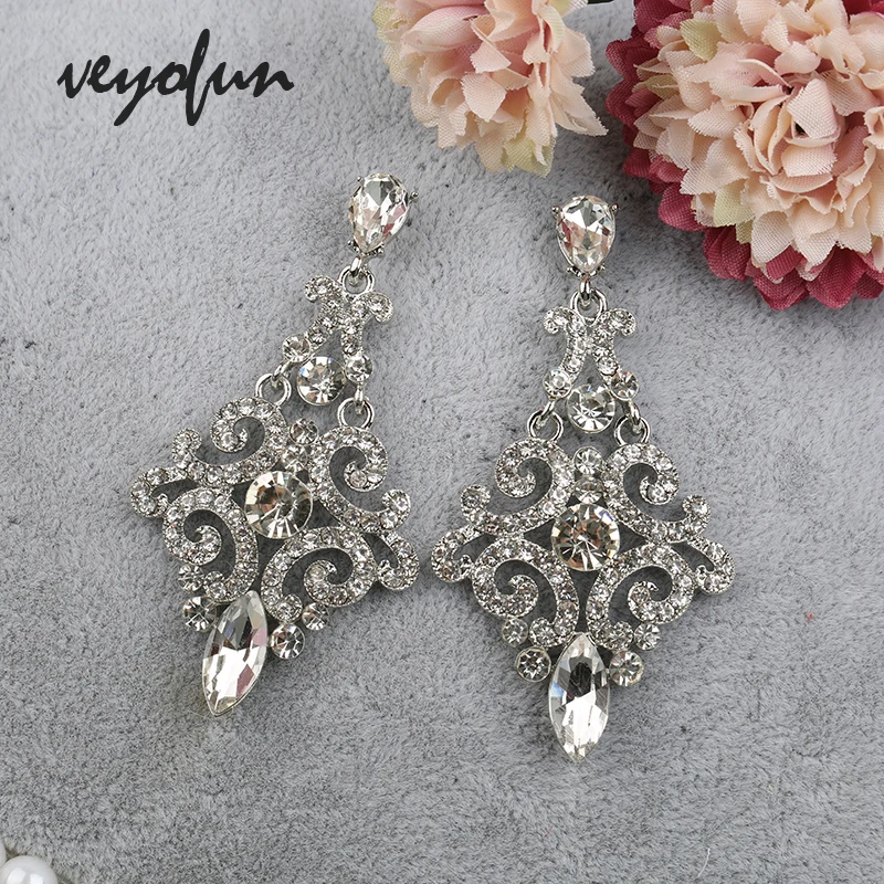 Veyofun Vintage Rhinestone Drop Earrings 2 Color Party Hollow Dangle Earrings Fashion Jewelry for Women Gift New