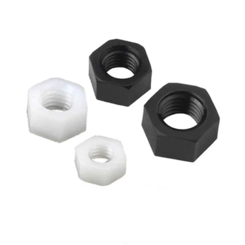 2-100PCS DIN934 M2 M2.5 M3 M4 M5 M6 M8 M10 M12 M14 M16 M18 M20 White and black Nylon Plastic Hex Nut Nuts