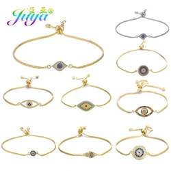 Juya Turkish Eye Jewelry Micro Pave Blue Zircon Evil Eye Charm Bracelets For Women Men Adjustable Chains Greek Eye Bracelets