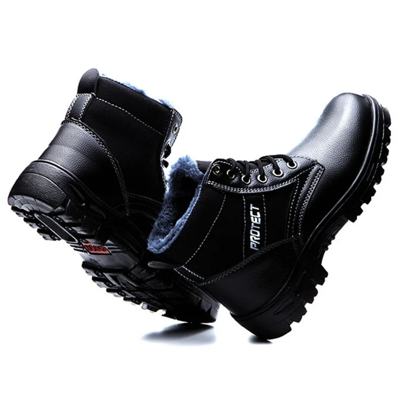 Black Steel Toe Boots for Men Women Work Boots Winter Snow Boots Safety Shoes Puncture Proof Hiking Combat Boots 023