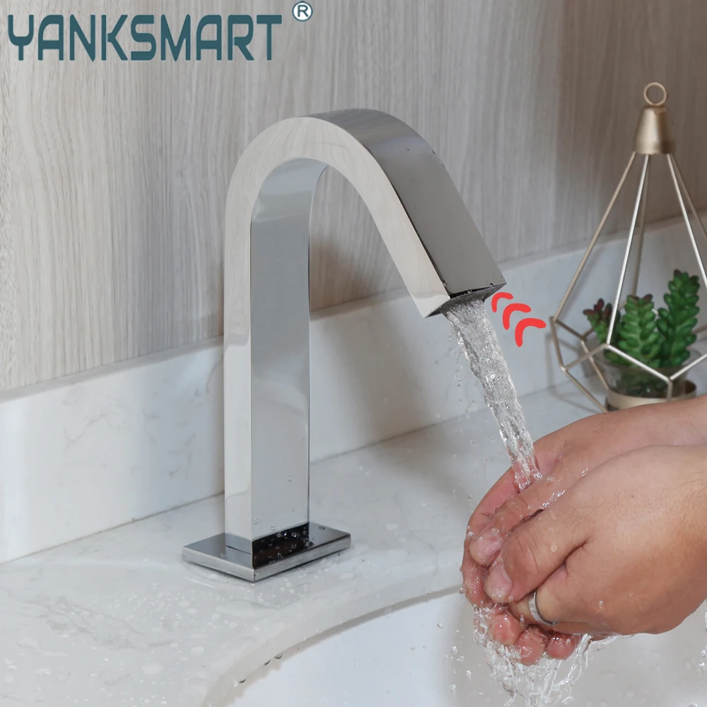 

YANKSMART Chrome Polished Bathroom Sensor Faucet Basin Sink Deck Mounted Free Touch Automatic Inflated Sensor Mixer Water Tap