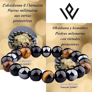 Natural Preto Obsidiana Hematita Pulseiras para Homens e Mulheres, Tiger Eye Beads, Soul Jóias, Magnetic Health Protection 10 principais vendas obsidiana pulseira - №9