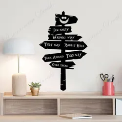 Cartoon Road Sign Wall Decal Alice In Wonderland Tea Party Rabbit Vinyl Home Decor Kids Room Nursery Sticker Door Mural S042