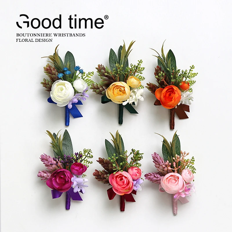 GT Lụa Lepech Corsages Boutonnieres Trang Trí Đám Cưới Hôn Nhân Hoa Hồng Cổ Tay Xòe Pin Boutonniere Hoa Cho Khách