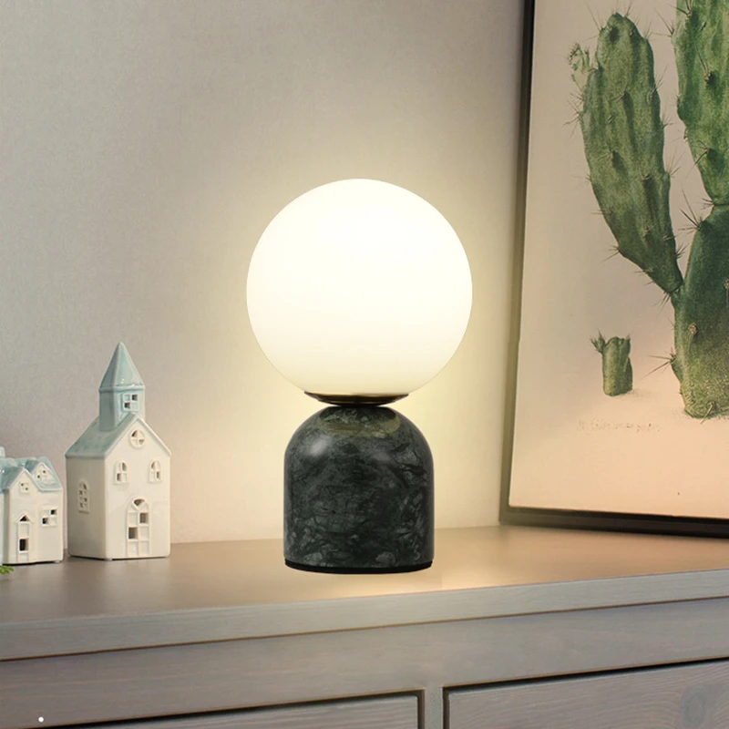Nordic Bedside Marble Round Glass Table Lamp For Living Room Study Dining Light Luxury Hot Sale Bedroom Furniture